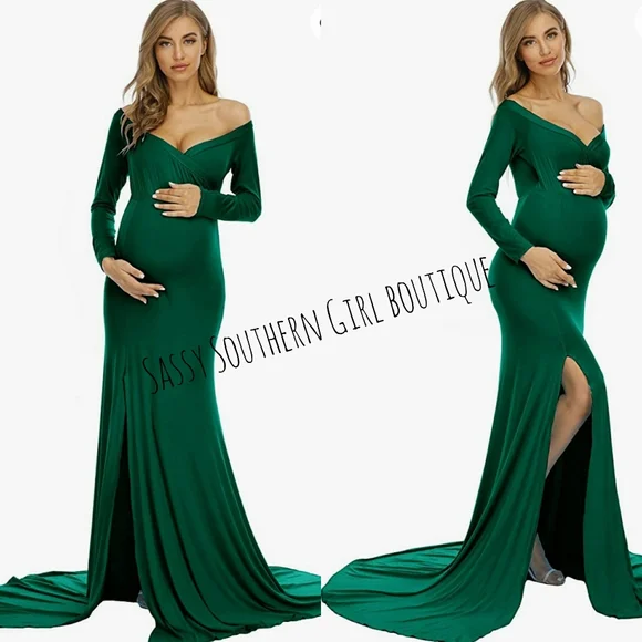 maje emerald green dress Shop Emerald green maternity dress for mom to be photoshoot